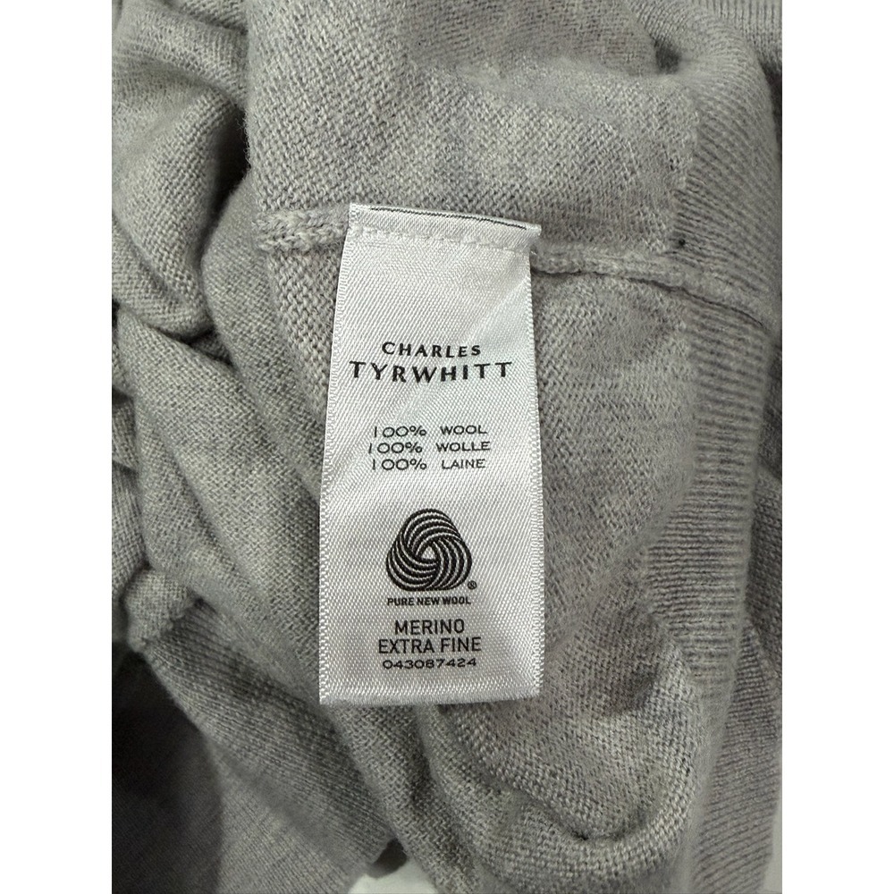 Charles Tyrwhitt Mens Large Gray Extra Fine Merino Wool Quarter Zip Sweater Knit - Picture 5 of 7